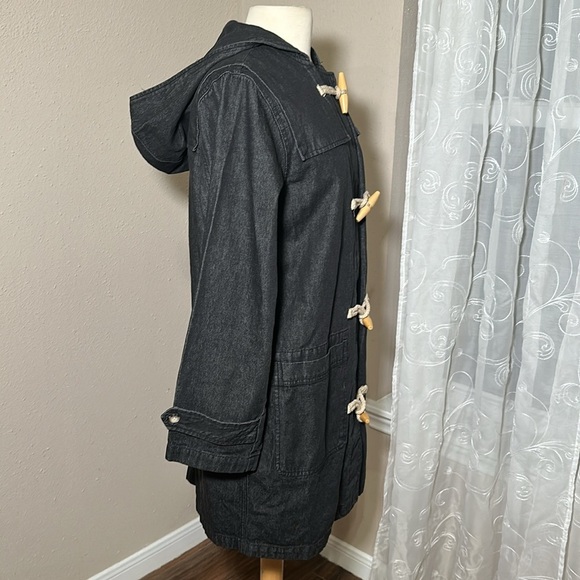 Denim & Co Lined Charcoal Denim Utility Hooded Coat Toggle Button Closure M NEW - Picture 13 of 16